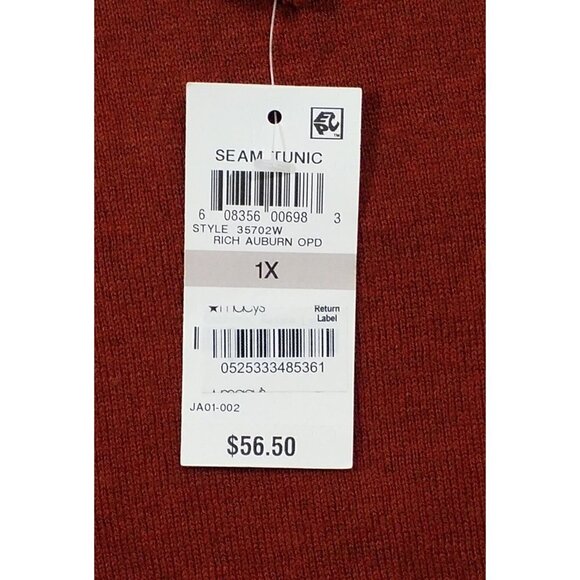 Style&co Woman~Plus Sz 1X~Seamed Dark Orange  Boat-Neck Rich Auburn Tunic NWT$56 - Picture 7 of 12